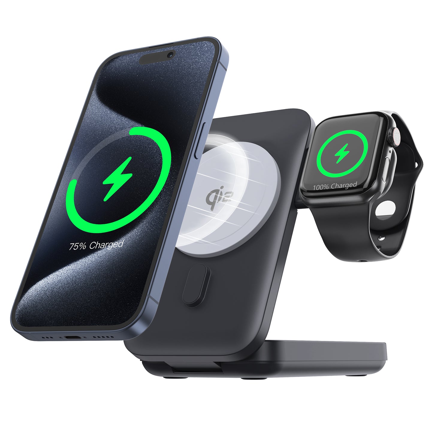 3-in-1 MagSafe Wireless Charger 15W Qi2 Magnetic Fast Charging Stand iPhone/AirPods/Apple Watch Dock Fast Wireless MagSafe Charging Base Apple Device Multi-Charger Speedy & Safe 3-in-1 MagSafe Charge