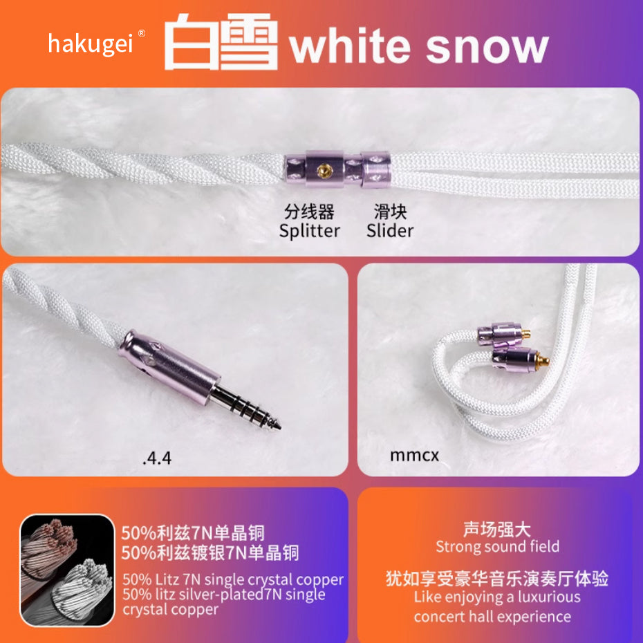 HAKUGEI Shirayuki Liz 6N OCC Silver-Plated HiFi Earphone Cable – DIY Upgrade for White4.4/mmcx