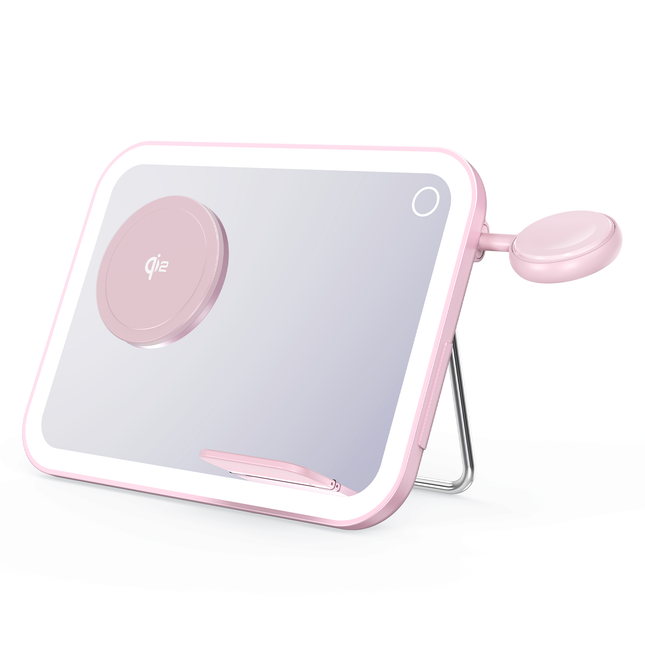 3-in-1 Foldable Wireless Charging Station with Mirror – Fast Travel Charger for iPhone, Apple Watch & AirPods