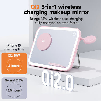 3-in-1 Foldable Wireless Charging Station with Mirror – Fast Travel Charger for iPhone, Apple Watch & AirPods