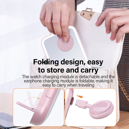 3-in-1 Foldable Wireless Charging Station with Mirror – Fast Travel Charger for iPhone, Apple Watch & AirPods
