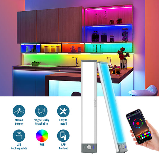LEPOTEC RGB LED Wall Lights,Wall Sconces Lamp with App Remote Control,Gaming Light Bar,Under Cabinet Lighting with Music Sync, Rechargeable Battery Operated Night Closet Light for Living Room