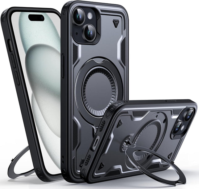 iPhone 15 Magnetic Heavy Duty Case with 360° Kickstand & Drop Protection