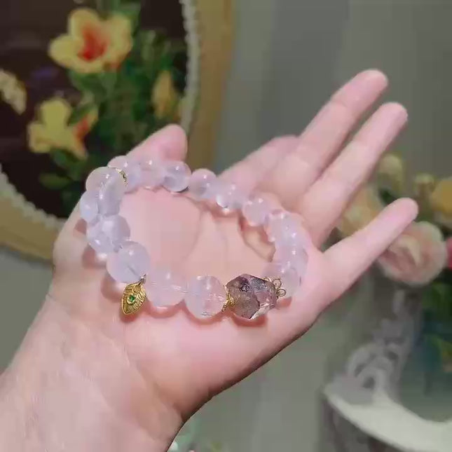 "Unique Gift Idea: 11mm White Phantom Crystal Bracelet with Green Phantom & Pure Silver | Perfect for Spiritual Seekers