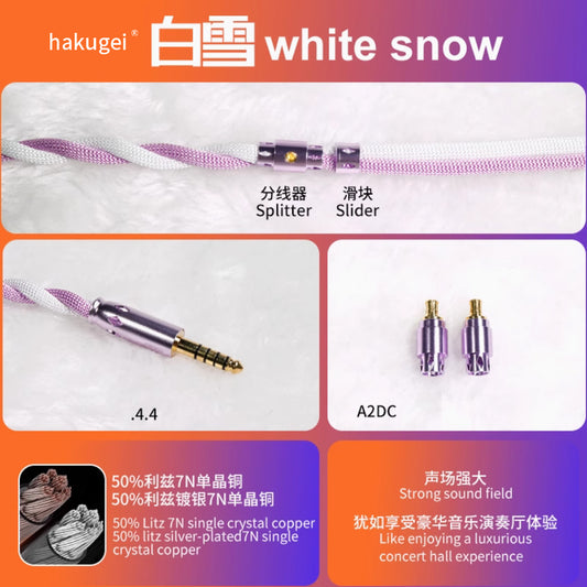 HAKUGEI Shirayuki Liz 6N OCC Silver-Plated HiFi Earphone Cable – DIY Upgrade for White purple4.4/A2DC