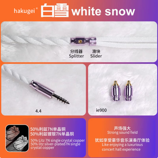 HAKUGEI Shirayuki Liz 6N OCC Silver-Plated HiFi Earphone Cable – DIY Upgrade for White4.4/ie900