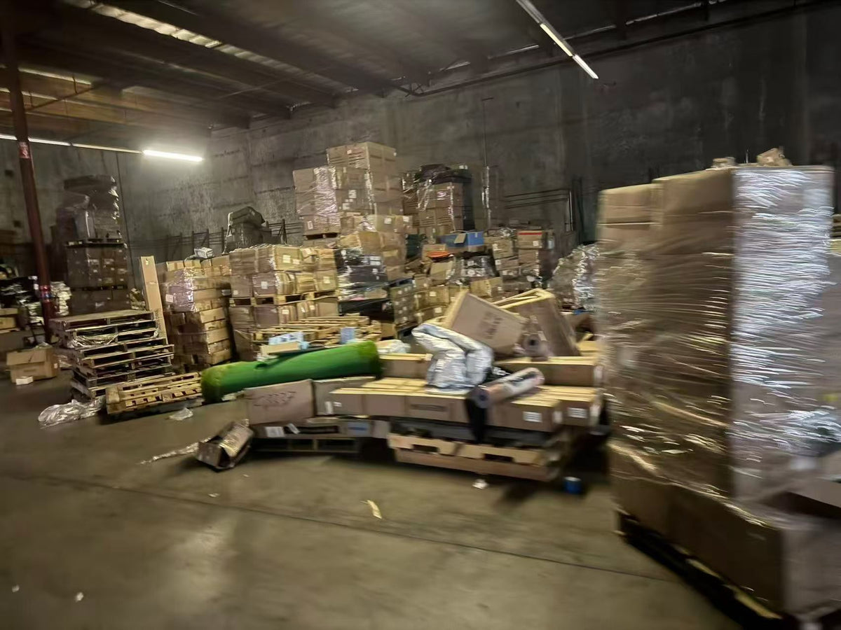 Warehouse view - mixed pallets with general merchandise